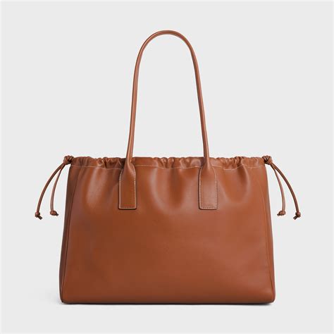 Celine Smooth Calfskin Cuir Small Triomphe Cabas Drawstring Tan